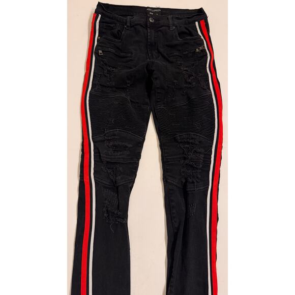 Supply & Demand Men's Black/White/Red Distressed Skinny Jeans Size 34x33 - Picture 2 of 5